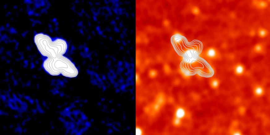 Rádiová galaxie je zachycena na Obrázku 9 (na snímku ARG0002ato). 31 Na záznamu z rádiového teleskopu upoutá laického pozorovatele především pravidelně zaoblené kontury.