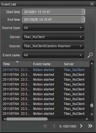 13.5 Seznam událostí Seznam událostí se v rozhraní Playback (pro přehrávání) mírně liší a nabízí rozhraní pro nalezení událostí v nahraných souborech pomocí vyhledávání dle několika parametrů. 13.