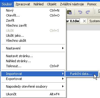 Import funkčních dat (*.dat) Prostřednictvím bodu v menu Soubor / Importovat / Funkční data... můžete vložit funkční data (soubory *.dat) do výkresu.