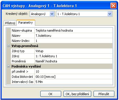 Funkční datové objekty / Přístroje s technologií X2 Výstupy CAN Nastavení parametrů po dvojitém klinutí myši.