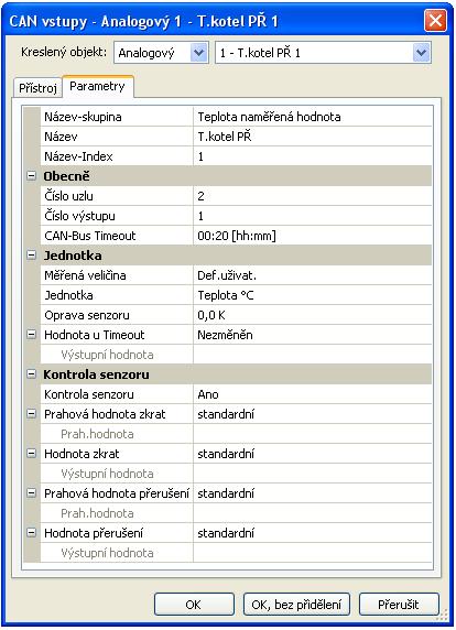Funkční datové objekty / Přístroje s technologií X2 Vstupy CAN Nastavení parametrů po dvojitém klinutí myši.