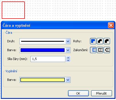 Kreslící funkce Dvojklikem na obdélník v režimu výběru můžeme měnit druh čáry, barvu