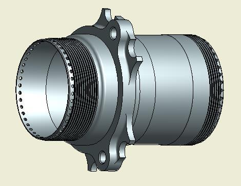 průměru 70 mm a délce 74 mm. Toto osazení je zakončeno zaoblením R4 a rovným čelem. Rádius je zde umístěn z důvodu minimalizace hromadění pnutí a tím ke zvýšení pevnosti.