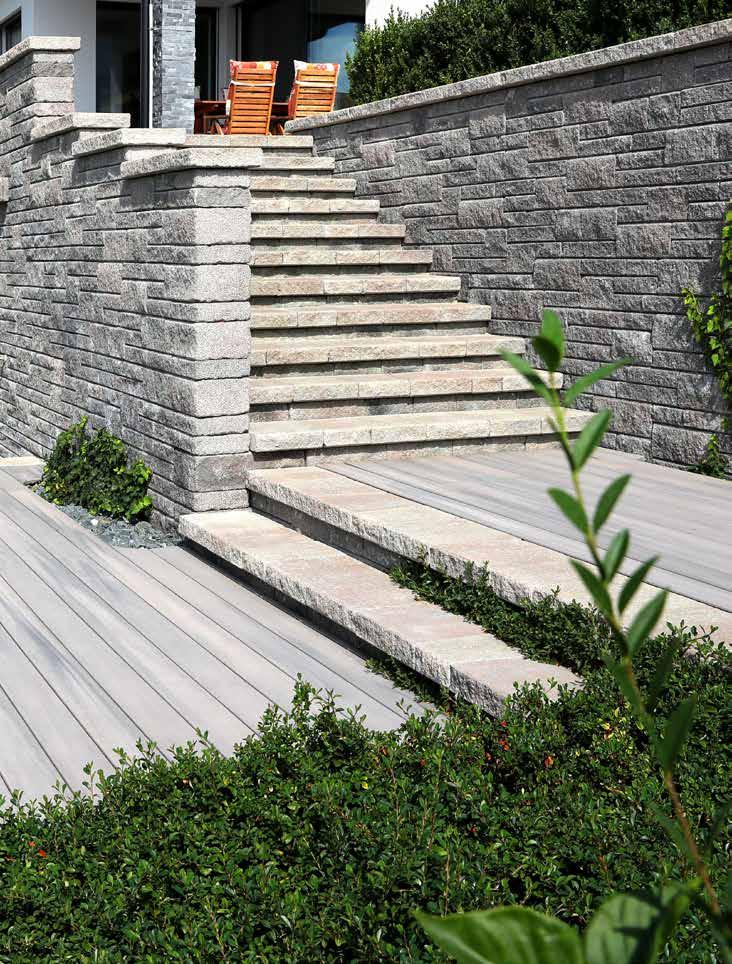 NTURLOK tumble NTURLOK je systém betonových bloků, ze kterých lze zděním na sucho stavět terasové opěrné zdi, okrasné gravitační stěny, schodišťové stupně i ploty.