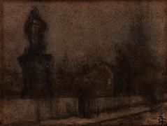GALERIE KODL 81. AUKČNÍ DEN 127 Jakub Schikaneder (1855 1924) Na Karlově mostě kresba uhlem lavírovaná akvarelem, 1910 1915, sign. PD, 16 21 cm, rám, pasparta, zaskl.