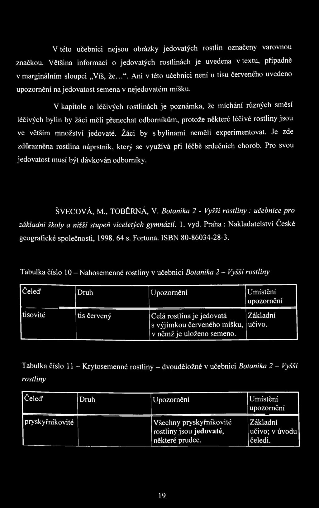 V kapitole o léčivých rostlinách je poznámka, že míchání různých směsí léčivých bylin by žáci měli přenechat odborníkům, protože některé léčivé rostliny jsou ve větším množství jedovaté.