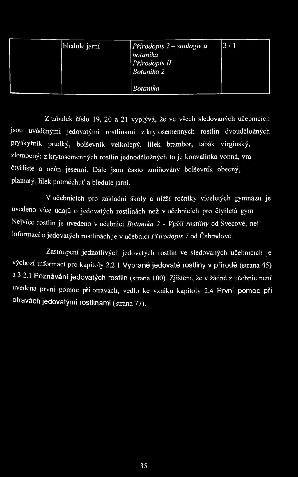 ocún jesenní. Dále jsou často zmiňovány bolševník obecný, plamatý, lilek potměchuť a bledule jarní.