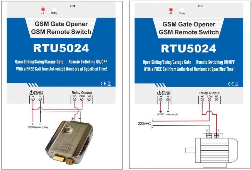 Zapojení modulu RTU 5024 1.Zapojení ovládání elektrického zámku ze stejného zdroje. 2.