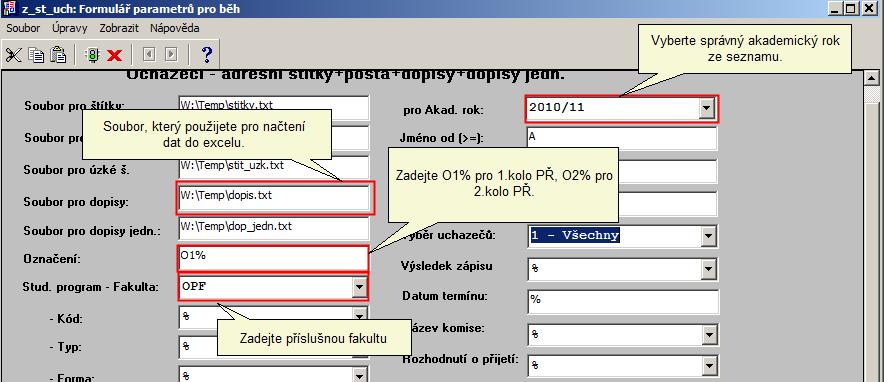 PR04-1 Roztřídění uchazečů do skupin PR04-1 ROZTŘÍDĚNÍ UCHAZEČŮ DO SKUPIN Vedoucí studijního oddělení (SO) vyexportuje uchazeče ze STAGu nabídkou Přijímací řízení > Adresní štítky > Adresní štítky do