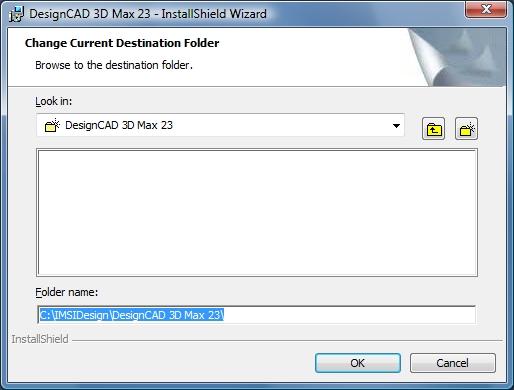 V kolonce Folder name odmažte nepotřebné a ponechte uvedenou úpravu.. cestu jen do C:\IMSIDesign\DesignCAD 3D Max 23. Pro pokračování zvolte OK pro ukončení klikněte na Cancel.