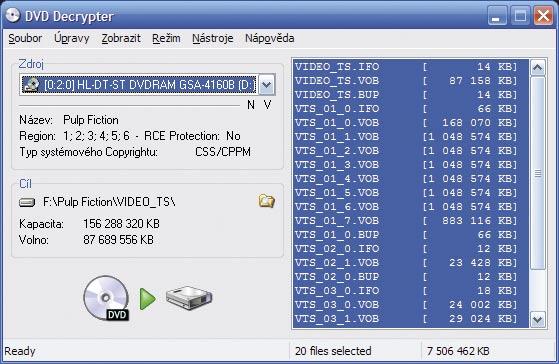 Zálohujte si chráněné DVD disky Zábava DVD Decrypter Jan Nástroj pro vytváření kopií filmových DVD s chráněným obsahem Novější filmová DVD jsou chráněna proti kopírování.