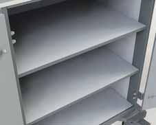 kola Ø 15 cm, z toho dvě bržděná Celková nosnost vozíku 150 kg Celková váha vozíku 41 kg Stainless steel desktop with