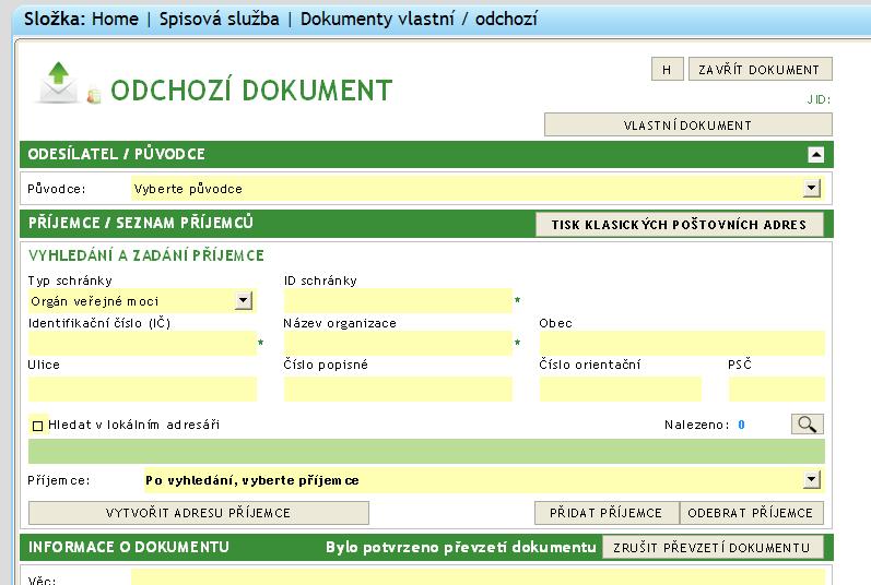 3.3 Odeslání přes elektronickou podatelnu: - v části formuláře Příjemce/Seznam