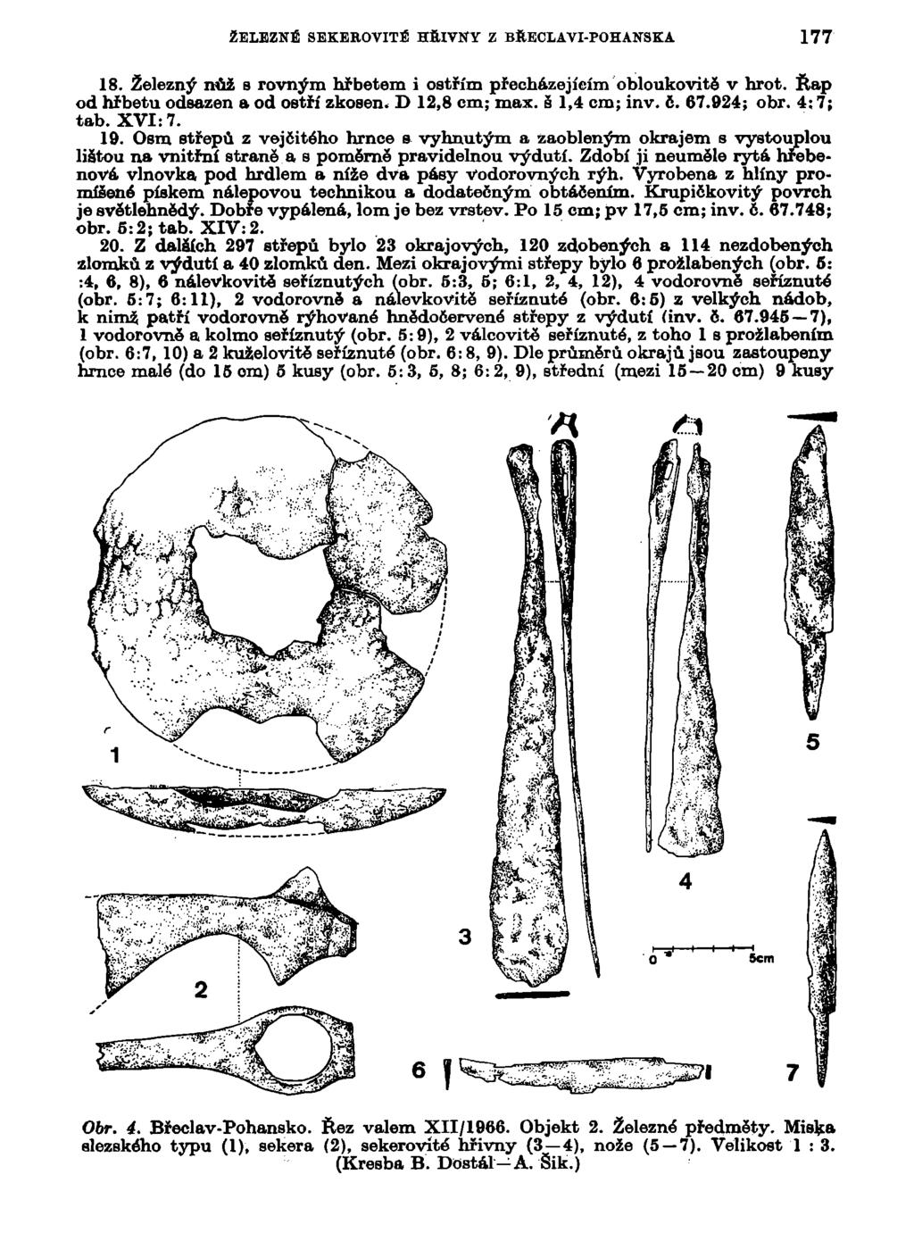 ŽELEZNÉ SEKEROVITÉ HÍÍIVNY Z BRECLAVI-POHANSKA 177 18. Železný nůž s rovným hřbetem i ostřím přecházejícím obloukovitě v hrot. Řap od hřbetu odsazen s od ostří zkosen. D 12,8 cm; max. š 1,4 cm; inv.