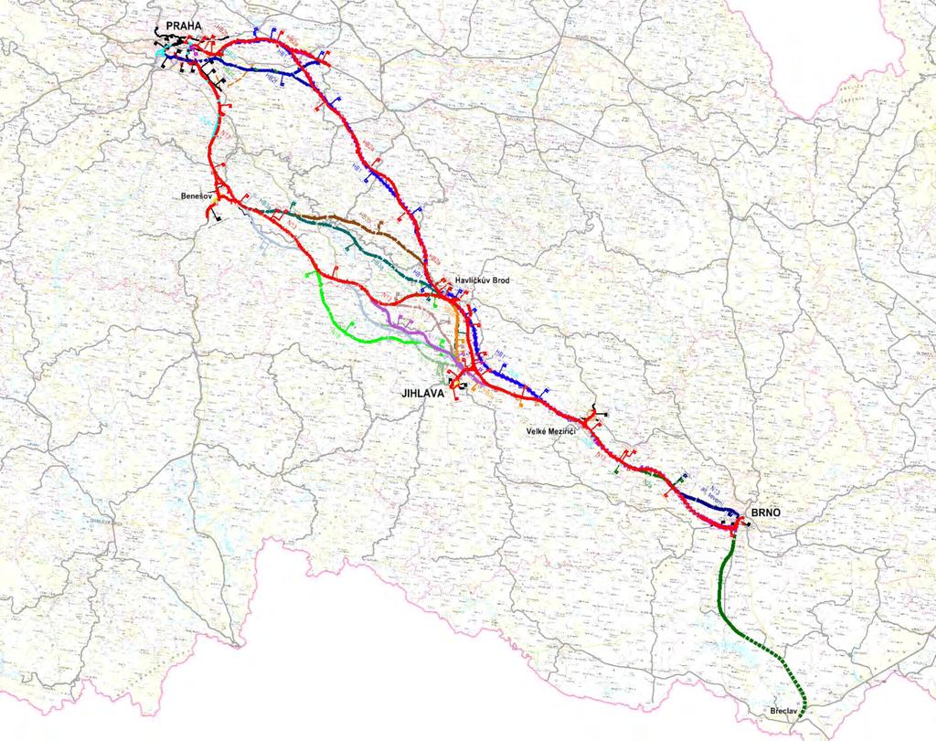 Studie proveditelnosti Praha Brno Břeclav Vedení trasy v dosud zpracovaných dokumentacích ch - Variantní