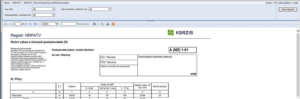 Uživatelská příručka Obrázek 24 - Prohlížení standardní sestavy pro vybraný rok 2.4. Import pitevních protokolů Formulář umožňuje uživateli nově pořídit nebo opravit pitevní protokoly ze souboru XML.