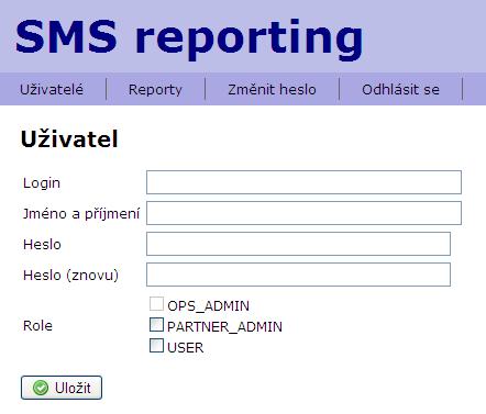 V menu Uživatelé je k dispozici seznam uživatelů, kteří mají přístup do Reportingu daného Partnera. Uživatel s rolí PARTNER_ADMIN může stávající uživatele editovat popř.