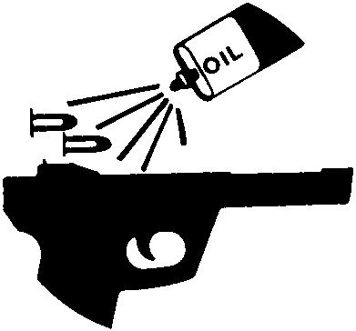 VAROVÁNÍ - MAZÁNÍ Střelba z pistole, ve které je olej, mazivo nebo jiný materiál, který i jen částečně vytváří překážku v hlavni, může způsobit poškození pistole, zranění střelce a okolostojících.
