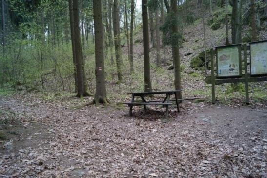 Cesta k památce Ke zřícenině vede cesta do kopce a do jednoho kopce se jde dokonce po schodech.