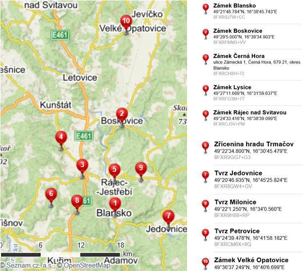 4 Přístupnost z hlediska jednotlivých druhů Pro přehlednost přístup do jednotlivých památek z hlediska r zných handicap jsem vypracovala jednotlivé mapky.