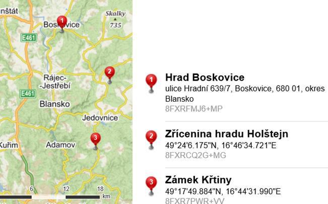 Mapa 4: Přístupné památky s pomocí druhé osoby, Zdroj: vlastní zpracování + mapy.cz 4.