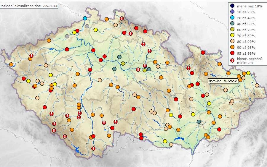 G: Vyhodnocení stavu sucha Vzhledem k lokálním bouřkám a srážkám z pátku na sobotu došlo k mírným a krátkodobým vzestupům hladin.