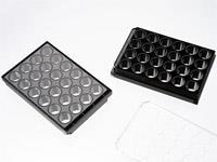 24 well Glass Bottom Plates 24 well glass bottom plates are often used in experiments that need medium to large sample size. 24 well plates are made from virgin polystyrene, tissue culture treated.