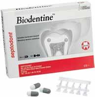 ENDODONCIE 37 Biodentine Biokompatibilní a bioaktivní náhrada dentinu v korunkové i kořenové části zubu. Remineralizuje dentin a má unikátní léčivý vliv na pulpu.