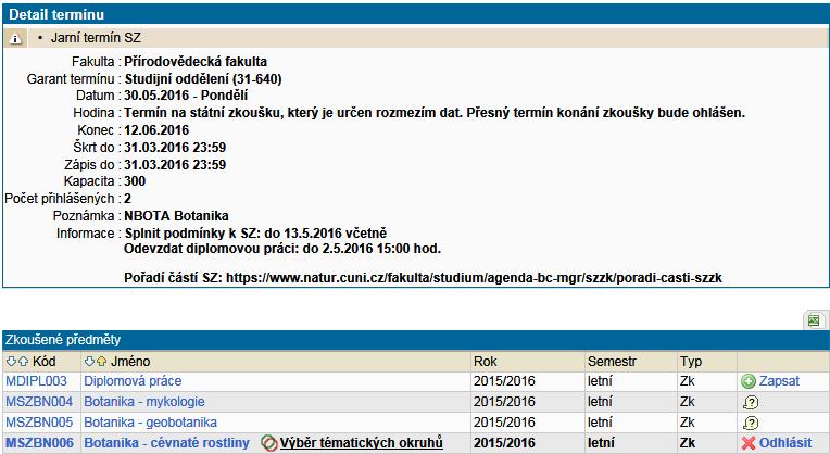 V některých případech jsou všechny části vaší SZZK vypsány v jednom termínu, jindy jsou pro obhajoby prací vyčleněny jiné termíny než pro ústní části státních zkoušek.