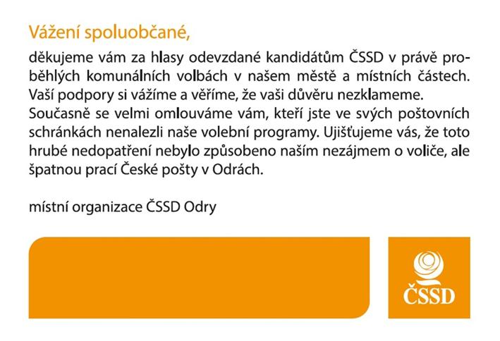 40 Volný čas Vážení spoluobčané. Dovolte, abych jménem Změny pro Odersko 2020 vyjádřil všem našim voličům velké poděkování.