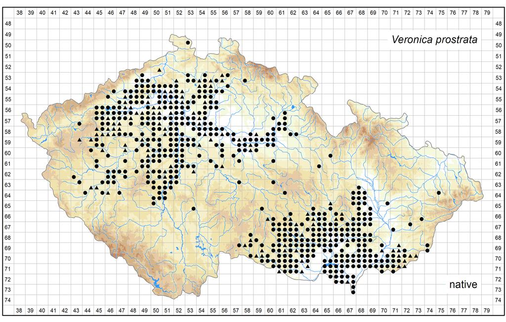 Distribution of Veronica prostrata in the Czech Republic Author of the map: Jiří Danihelka Map produced on: 08-08-2017 Database records used for producing the distribution map of Veronica prostrata