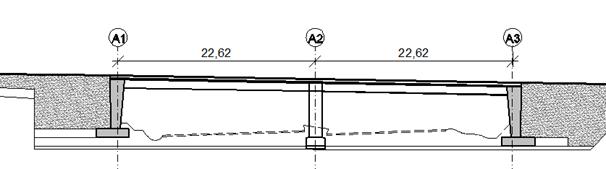 6 A dálniční nadjezdy Typ A3 ocelobetonový most: 2 pole celkem 45 m Šířka : 11,75 m 2 pruhy Součet rozpětí 45,25 m. Nosníky HL 1000A z S355 J2.