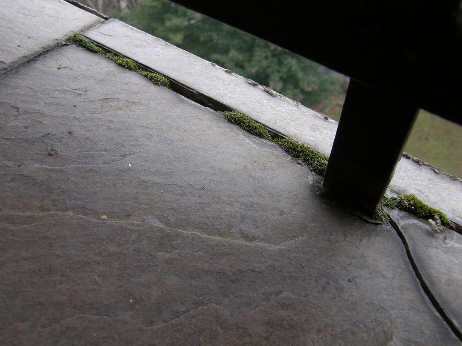2.3 TRHLINY MEZI SOKLEM, OMÍTKOU A V DLAŽBĚ BALKÓNŮ Trhliny mezi soklem a omítkou a v dlažbě balkónů umožňují dešťové vodě vnikat do konstrukce skladby podlah balkónů a pod omítku bočních stěn