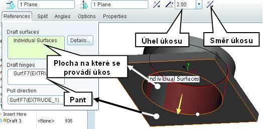 1.6. Úkos příkaz Draft (***nový postup***) Základním pravidlem pro zaformování je, že při vyjímání výrobku z formy se musí mezera mezi stěnou výrobku a formou zvětšovat.