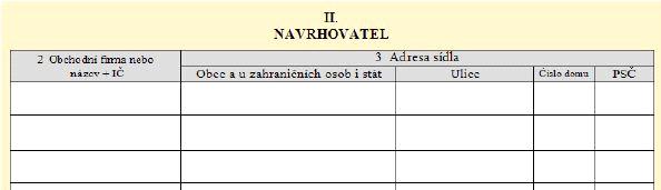 Část III A: Do této části formuláře se uvedou základní informace o subjektu, který se má v rámci rozdělení vymazat z rejstříku.