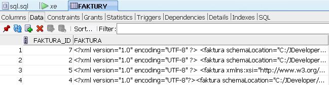 Obrázek 14: Ukázka výpisu tabulky s XMLType v SQLDeveloperu [autor] 6.2.13. Transformace do formátu PDF Transformace do formátu PDF se provádí především proto, aby bylo moţné data lépe tisknout.