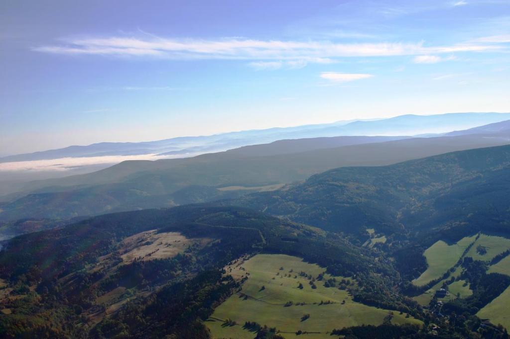 Fig 1: Aerial view of the Orlické hory Mts; the landscape in a