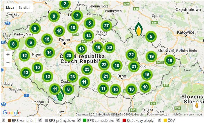 Obr. 3 Celkový stav bioplynových stanic v ČR k 31. 12. 2015 [7] Za rok 2015 se v ČR vyrobilo celkem 83 888,3 GWh elektrické energie všemi výrobními zdroji.