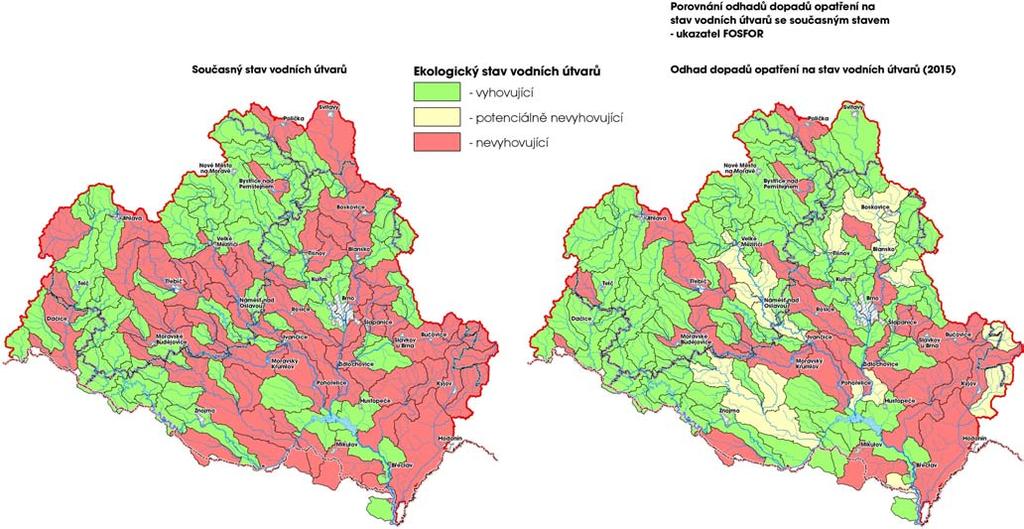 Porovnání odhadu dopadů opatření na stav vodních útvarů se současným stavem ukazatel BSK 5