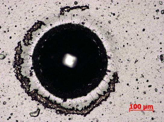 11. Experiment - Mercedes test Principem tohoto testu je zatlačování diamantového kuţele do testovaného povrchu, respektive do vrstvy. Kuţel je zatlačován zatíţením 1500N po dobu asi 12s do vrstvy.
