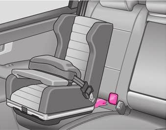 Montáž dětské sedačky Rozepněte zipy mezi sedákem a zádovou opěrou zadního krajního sedadla. Vsuňte držáky A do upevňovacích ok AB mezi opěradlem a sedákem obr. 178.