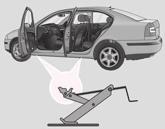 274 Svépomoc Před zvednutím vozidla palubním zvedákem šrouby povolte jen lehce (asi o jednu otáčku) - nebezpečí nehody! Poznámka Pokud nemůžete šrouby povolit, opatrně zatlačte nohou na konec klíče.