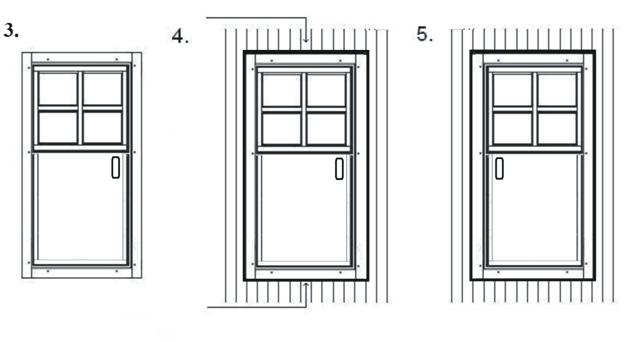 4.9. Dveře: Rám dveří bude sešroubován viz následující ilustrace: Přišroubujte lišty k rámu dveří viz. obrázek 1, 2, 3.