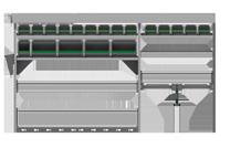 51V Levý modul Š 2025 x H 340 x V 1000 mm n 3 hliníkové vany s dělícími stěnami a protiskluzovými podložkami n 2 bott box tabláry s 8 bott boxy n