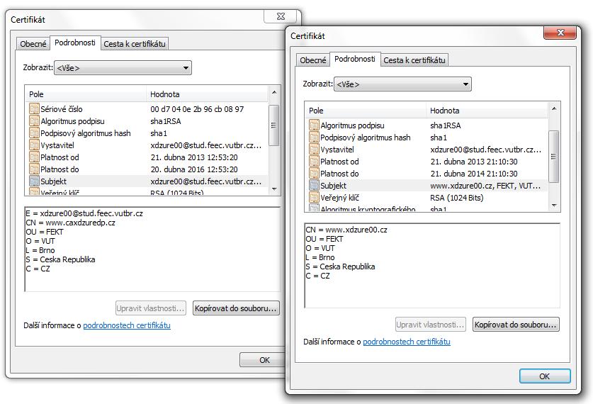 keytool -import -trustcacerts -alias CA_xdzure00_DP_root -file CA_xdzure00_DP_cert.crt -keystore VUT_xdzure00_DP _keystore.jks Nyní je možné nahradit starý certifikát v keystore.