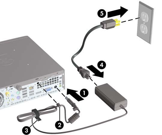 Připojení napájecího kabelu Při připojování napájecího zdroje je třeba dbát na dodržování následujících pokynů, aby se napájecí kabel neodpojil od počítače. 1.