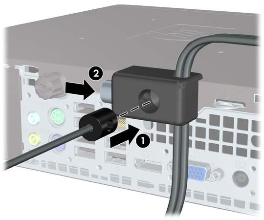 Obrázek C-7 Zamknutí zámku Zabezpečení čelního panelu Čelní panel je možné uzamknout pomocí bezpečnostního šroubu, poskytovaného společností HP.
