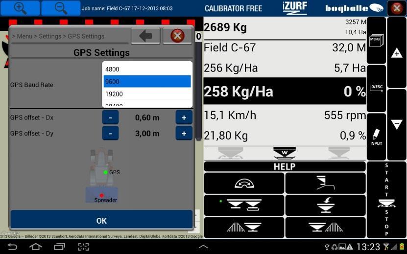 Nastavení FREE GPS 1) Stiskněte: [MENU] 2) Stiskněte: Nastavení 3) Stiskněte: Nastavení GPS 4) Definujte: Přenosovou rychlost GPS pro právě připojenou GPS anténu.