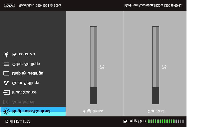 nebo Hlavní menu pro vstup displeje (DP) POZNÁMKA: Auto Adjust je k dispozici pouze, když použijete analogový (VGA) konektor. 2. Stiskněte tlačítko a pro přesun mezi možnostmi nastavení.