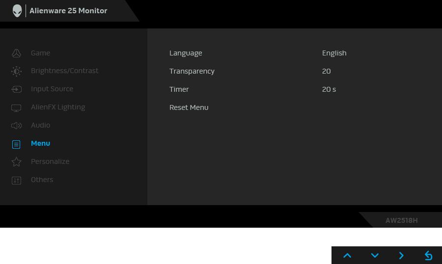 Volume (Hlasitost) Reset Audio (Obnovit zvuk) Menu (Nabídka) Umožňuje nastavit úroveň hlasitosti výstupu ze sluchátek. Pomocí nebo nastavte úroveň hlasitosti v rozsahu 0 až 100.